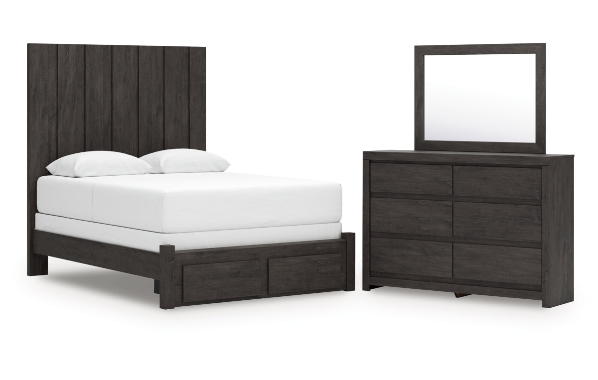 Fraluna Queen Panel Storage Bed with Mirrored Dresser