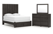 Fraluna Queen Panel Storage Bed with Mirrored Dresser