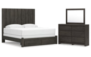 Fraluna King Panel Storage Bed with Mirrored Dresser