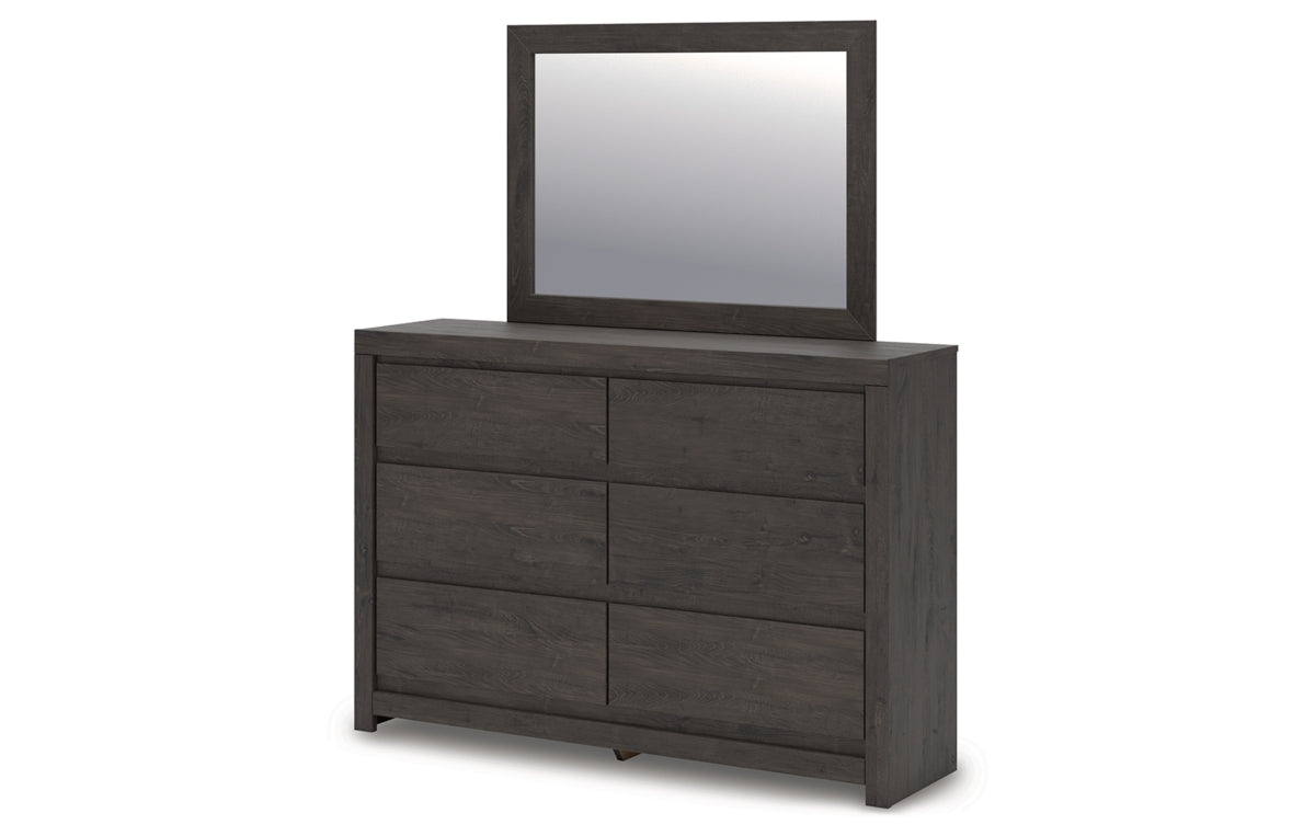 Fraluna Queen Panel Bed with Mirrored Dresser and Nightstand