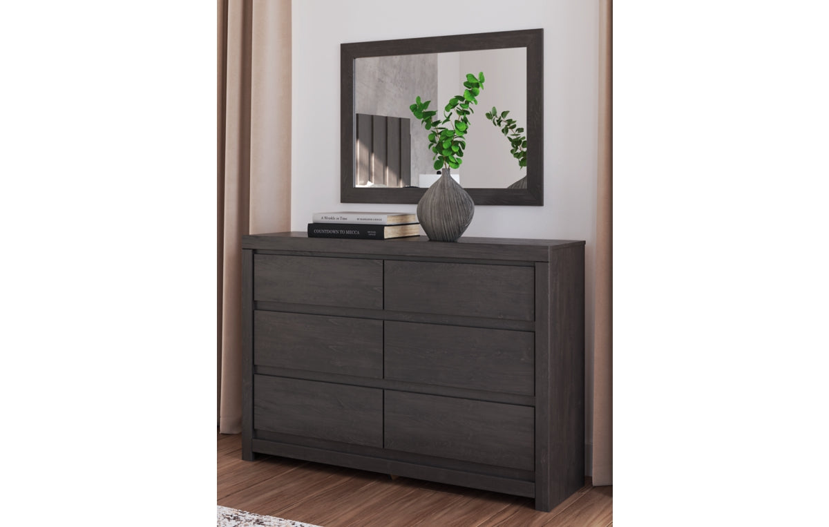 Fraluna King Panel Storage Bed with Mirrored Dresser and Chest