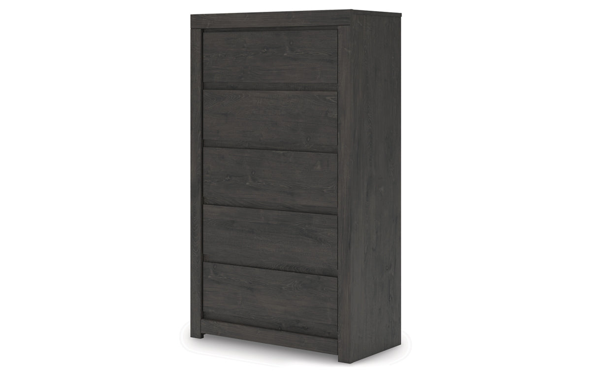 Fraluna King Panel Storage Bed with Mirrored Dresser and Chest
