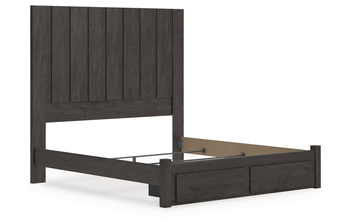 Fraluna King Panel Storage Bed with Mirrored Dresser and Chest