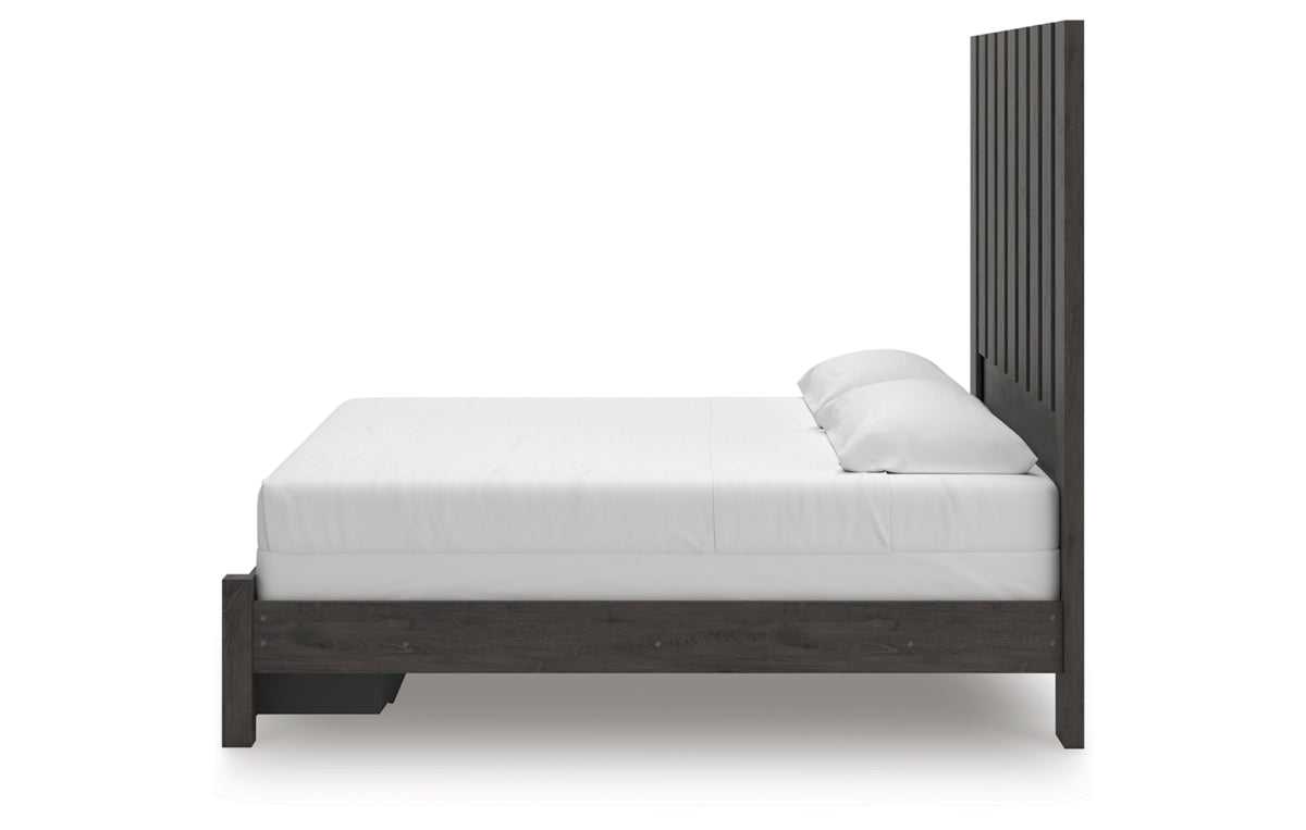 Fraluna King Panel Storage Bed, Dresser, Mirror and Nightstand