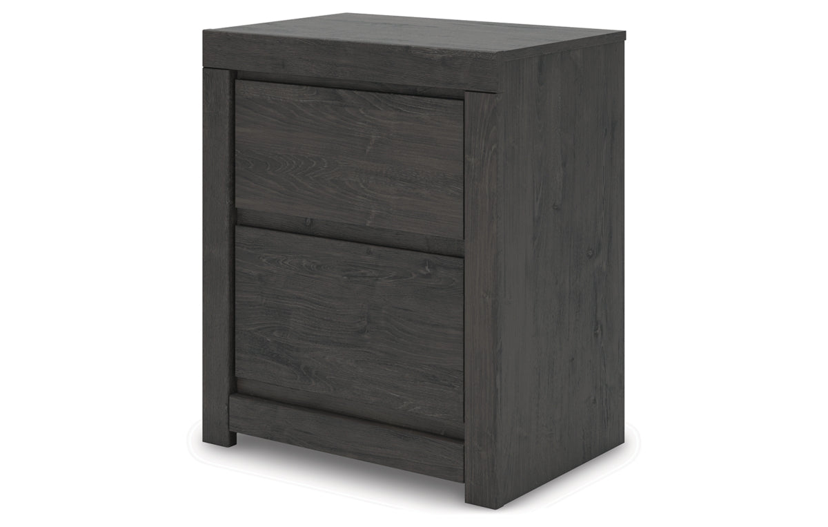 Fraluna King Panel Storage Bed with Mirrored Dresser and Nightstand