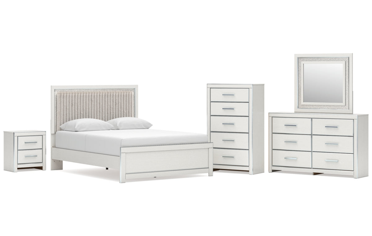 Zuraleus Queen Upholstered Panel Platform Bed, Dresser, Mirror, Chest and Nightstand