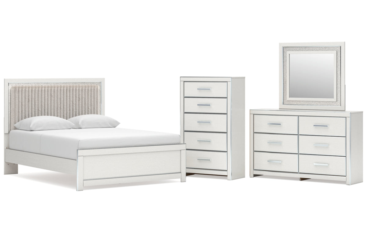 Zuraleus Queen Upholstered Panel Platform Bed, Dresser, Mirror and Chest