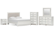 Zuraleus Queen Upholstered Panel Bed, Dresser, Mirror, Chest and Nightstand
