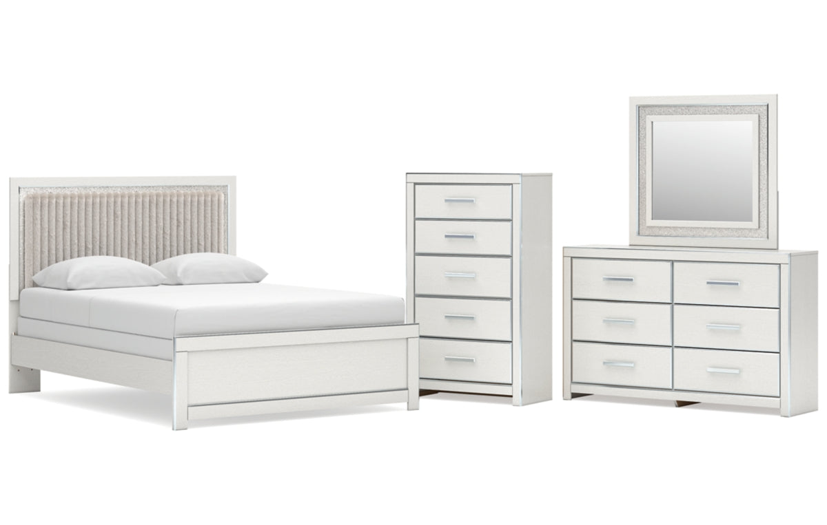 Zuraleus Queen Upholstered Panel Bed, Dresser, Mirror and Chest