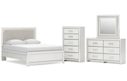 Zuraleus Queen Upholstered Panel Bed, Dresser, Mirror and Chest