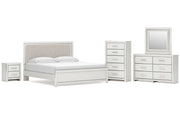Zuraleus King Upholstered Panel Platform Bed, Dresser, Mirror, Chest and Nightstand