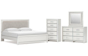 Zuraleus King Upholstered Panel Platform Bed, Dresser, Mirror and Chest