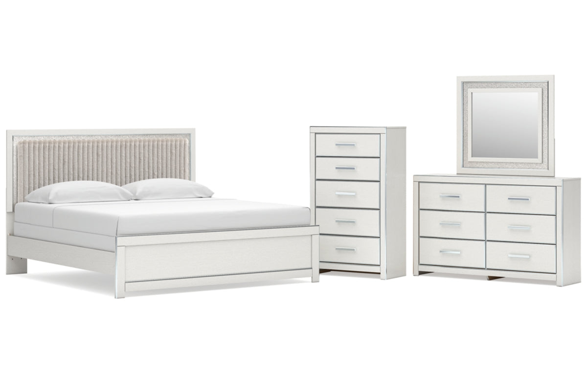 Zuraleus King Upholstered Panel Bed, Dresser, Mirror and Chest