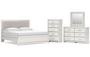 Zuraleus King Upholstered Panel Bed, Dresser, Mirror and Chest