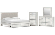 Zuraleus King Upholstered Panel Platform Storage Bed, Dresser, Mirror and Chest
