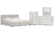 Zuraleus California King Upholstered Bed, Dresser, Mirror and Chest