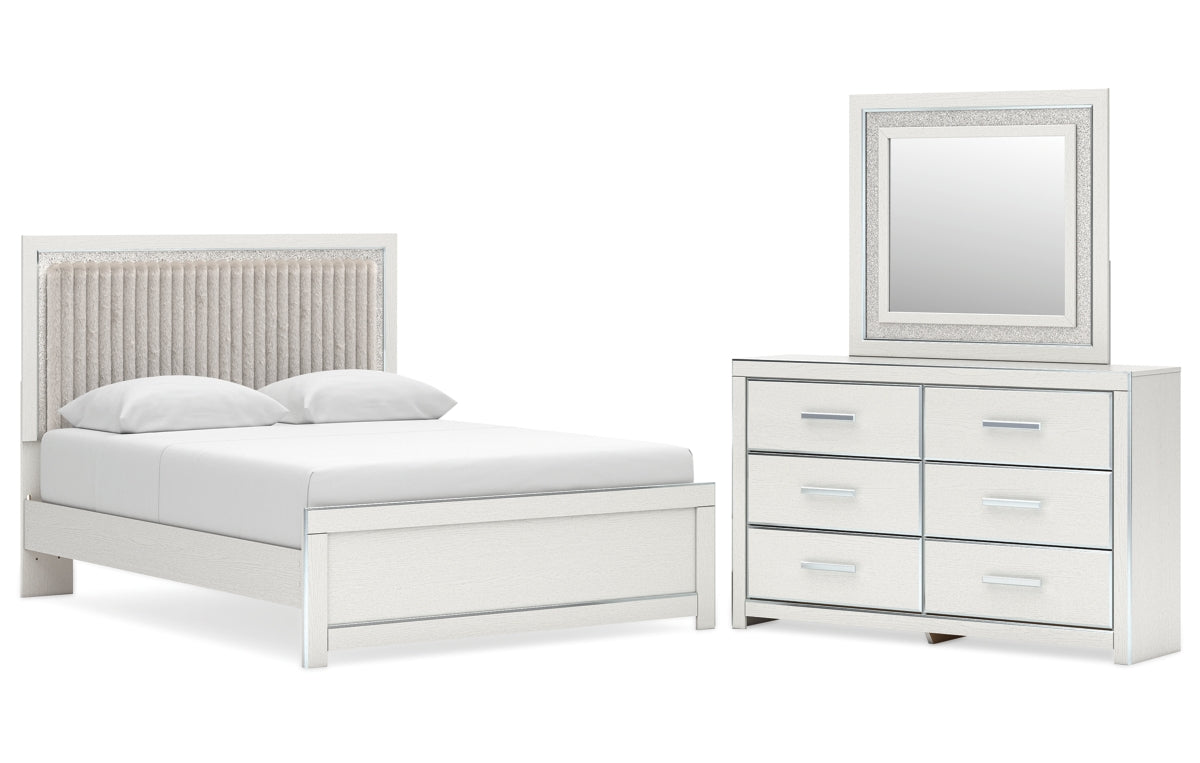 Zuraleus Queen Upholstered Panel Platform Bed, Dresser and Mirror