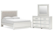 Zuraleus Queen Upholstered Panel Platform Bed, Dresser and Mirror