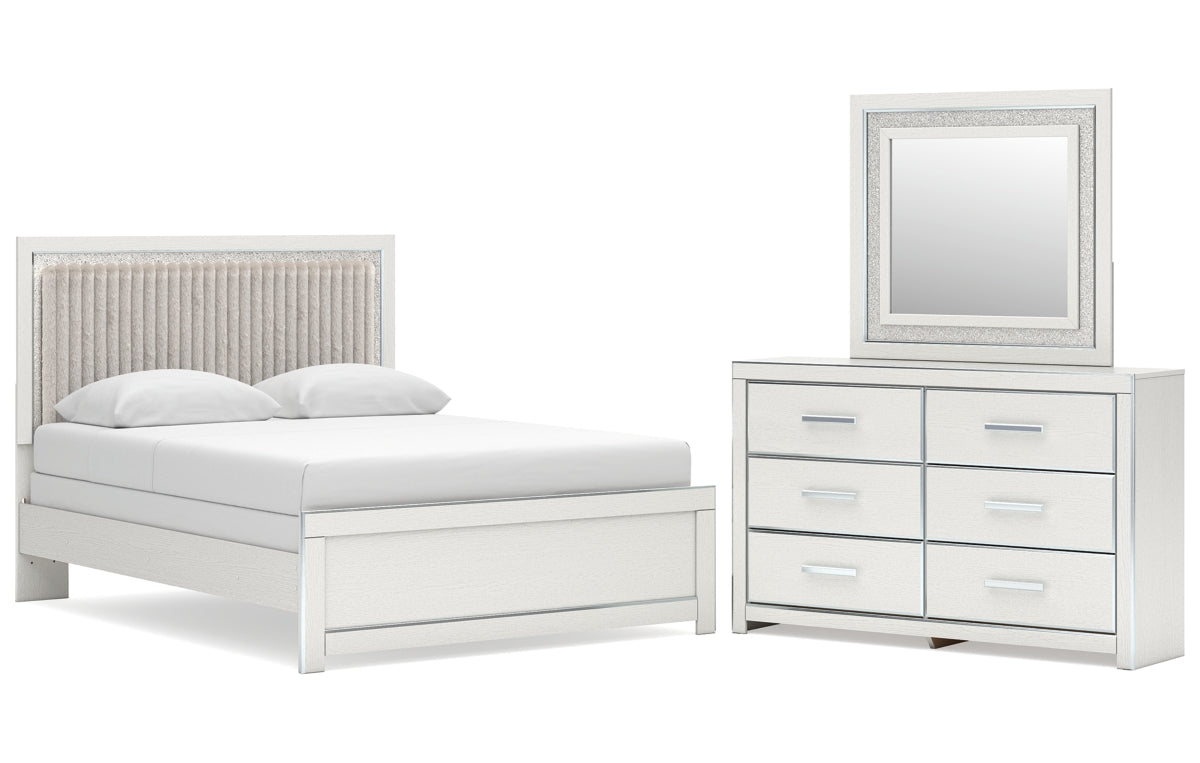 Zuraleus Queen Upholstered Panel Bed, Dresser and Mirror