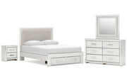 Zuraleus Queen Upholstered Panel Platform Storage Bed, Dresser, Mirror and Nightstand