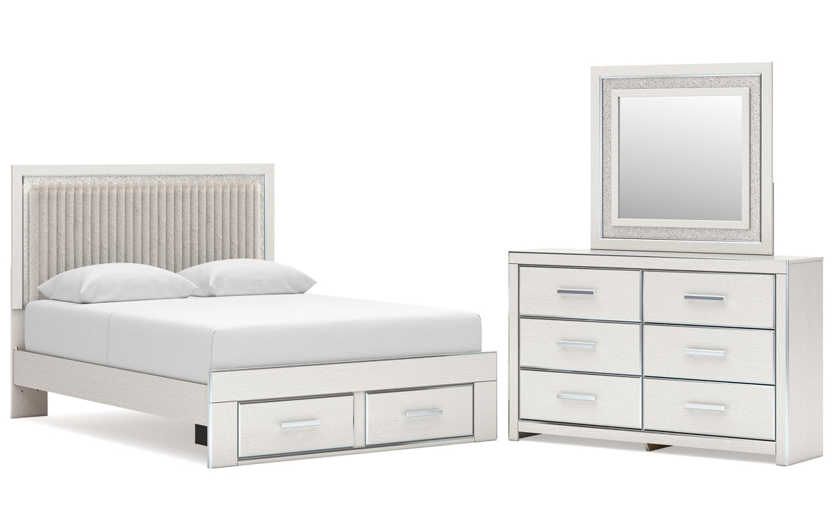 Zuraleus Queen Upholstered Panel Platform Storage Bed, Dresser and Mirror