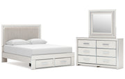 Zuraleus Queen Upholstered Panel Platform Storage Bed, Dresser and Mirror