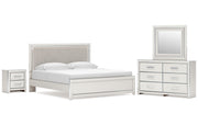Zuraleus King Upholstered Panel Platform Bed, Dresser, Mirror and Nightstand