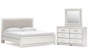 Zuraleus King Upholstered Panel Platform Bed, Dresser and Mirror
