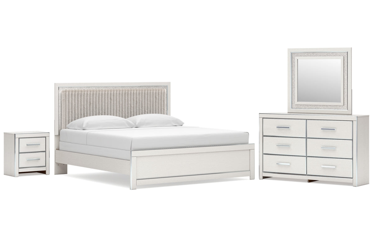 Zuraleus King Upholstered Panel Bed, Dresser, Mirror and Nightstand