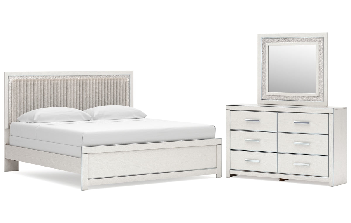 Zuraleus King Upholstered Panel Bed, Dresser and Mirror