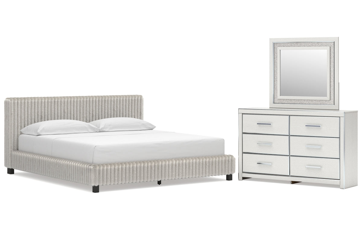 Zuraleus California King Upholstered Bed, Dresser and Mirror