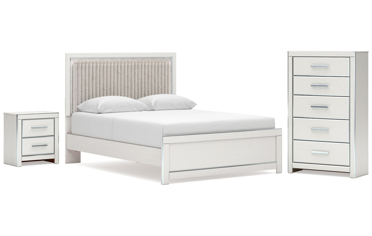 Zuraleus Queen Upholstered Panel Platform Bed, Dresser, Mirror and Nightstand