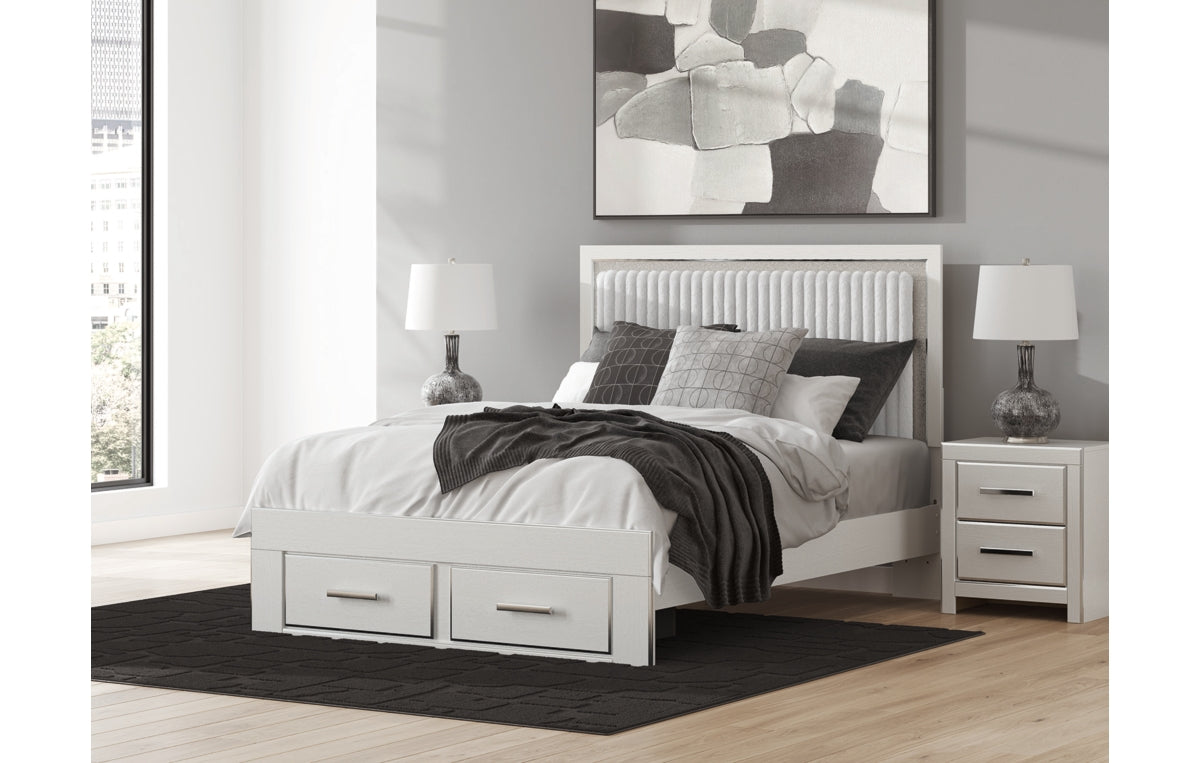 Zuraleus Queen Upholstered Panel Platform Storage Bed, Dresser and Mirror