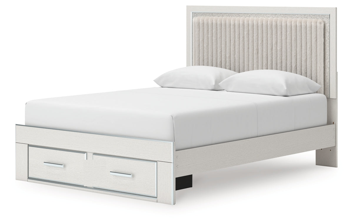 Zuraleus Queen Upholstered Panel Platform Storage Bed, Dresser, Mirror and Chest