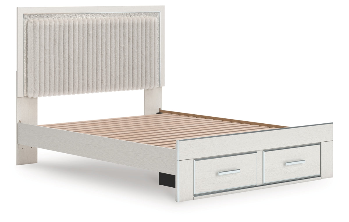 Zuraleus Queen Upholstered Panel Platform Storage Bed, Dresser, Mirror and Chest
