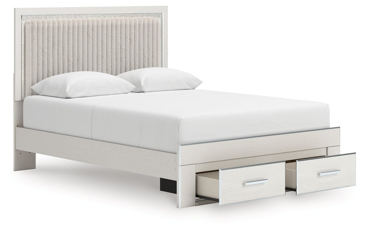 Zuraleus Queen Upholstered Panel Platform Storage Bed, Dresser, Mirror and Chest