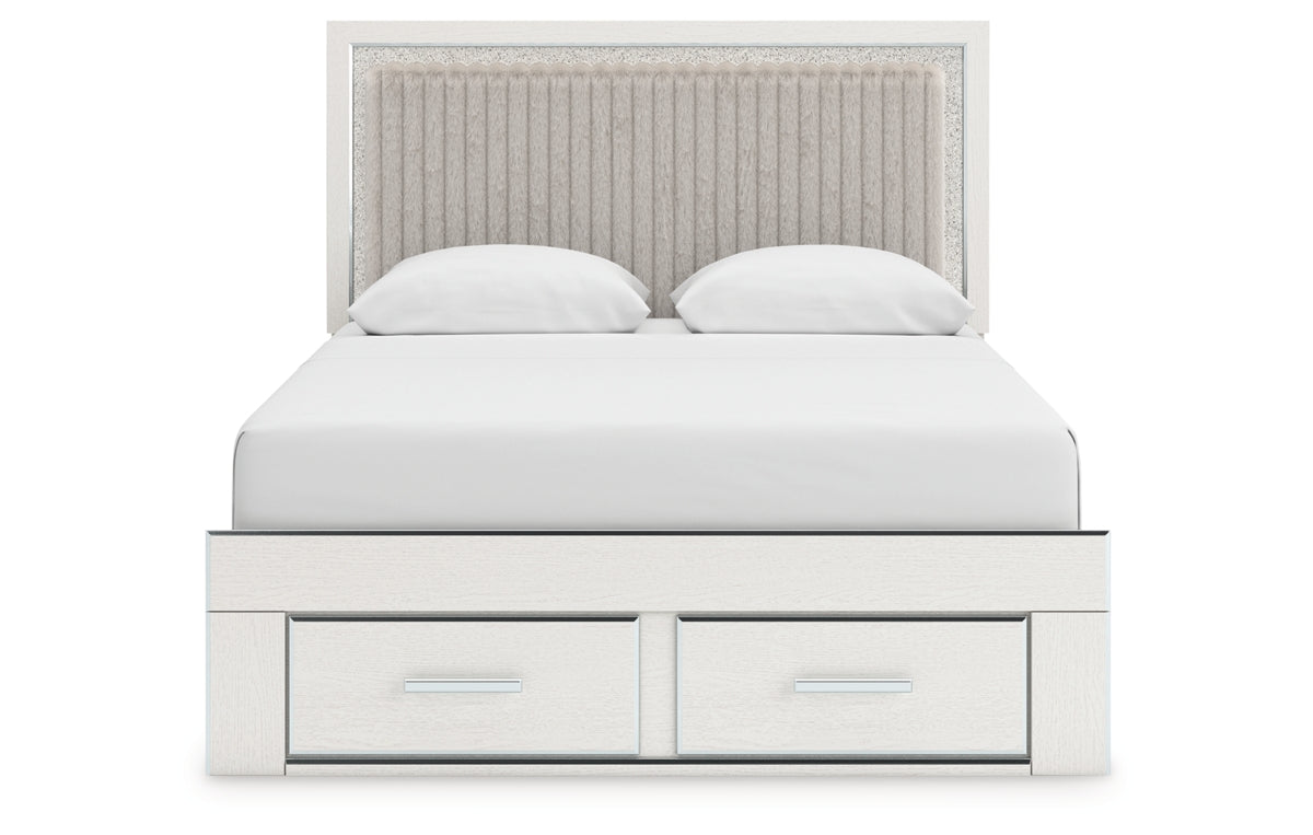 Zuraleus Queen Upholstered Panel Platform Storage Bed, Dresser, Mirror, Chest and Nightstand