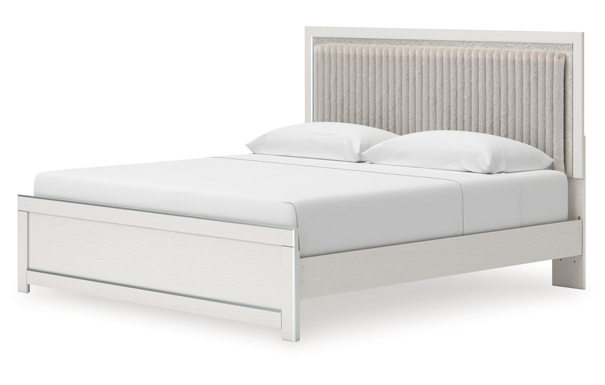 Zuraleus King Upholstered Panel Platform Bed, Dresser, Mirror, Chest and Nightstand