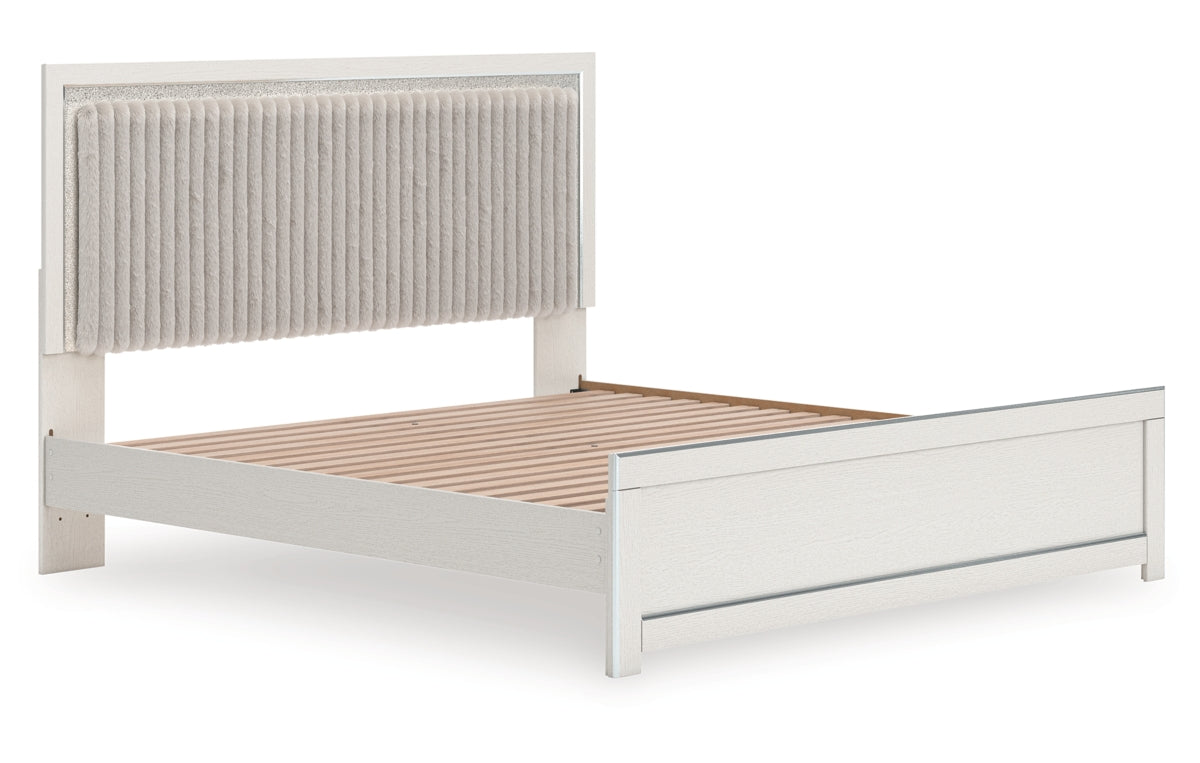 Zuraleus King Upholstered Panel Platform Bed, Dresser, Mirror, Chest and Nightstand