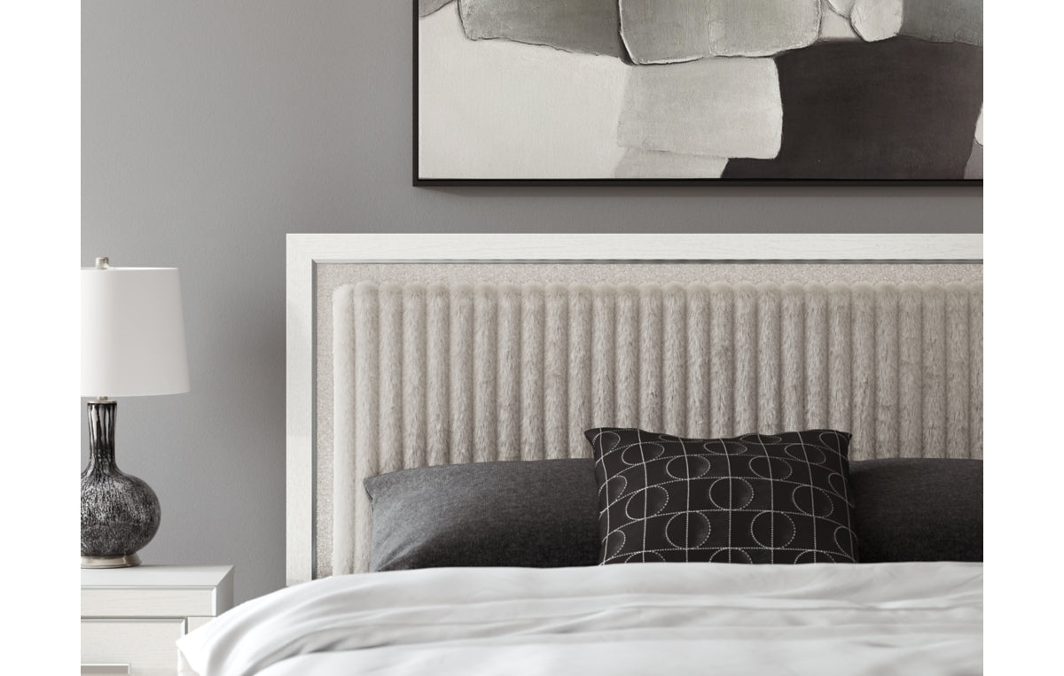 Zuraleus King Upholstered Panel Platform Bed, Dresser, Mirror and Nightstand