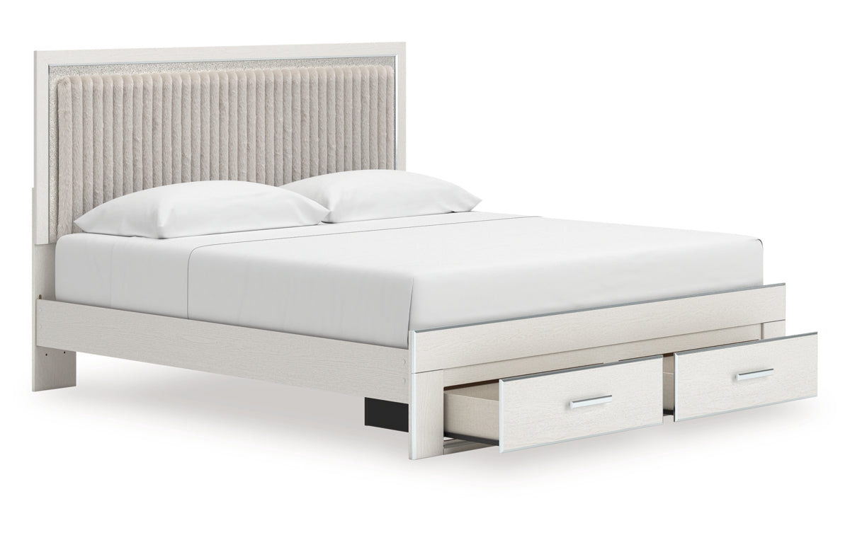 Zuraleus King Upholstered Panel Platform Storage Bed, Dresser, Mirror and Nightstand