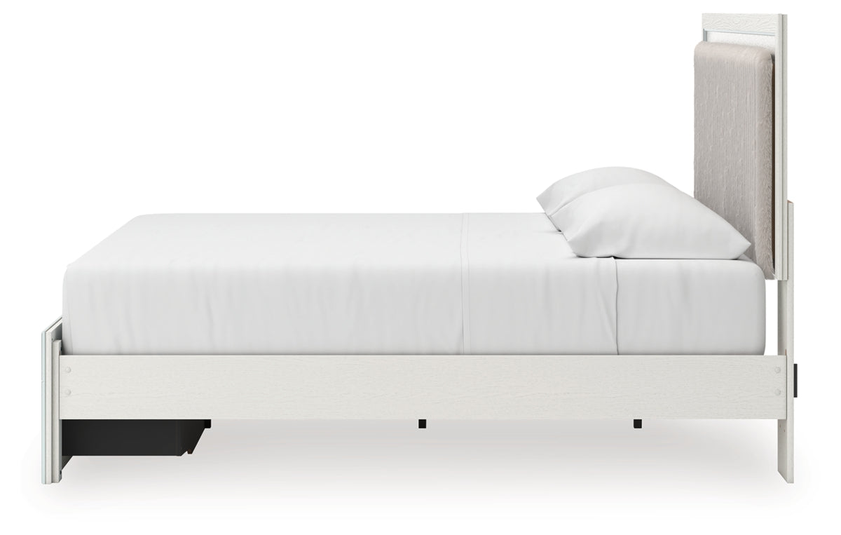 Zuraleus King Upholstered Panel Platform Storage Bed, Dresser, Mirror and Chest