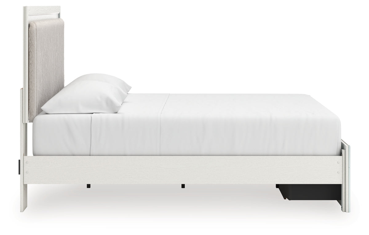 Zuraleus King Upholstered Panel Platform Storage Bed, Dresser and Mirror