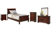 Alisdair Twin Sleigh Bed with Mirrored Dresser, Chest and Nightstand