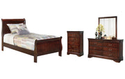 Alisdair Twin Sleigh Bed with Mirrored Dresser and Chest