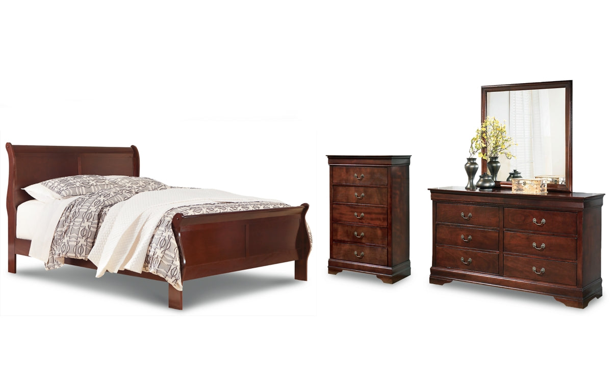 Alisdair Queen Sleigh Bed with Mirrored Dresser and Chest