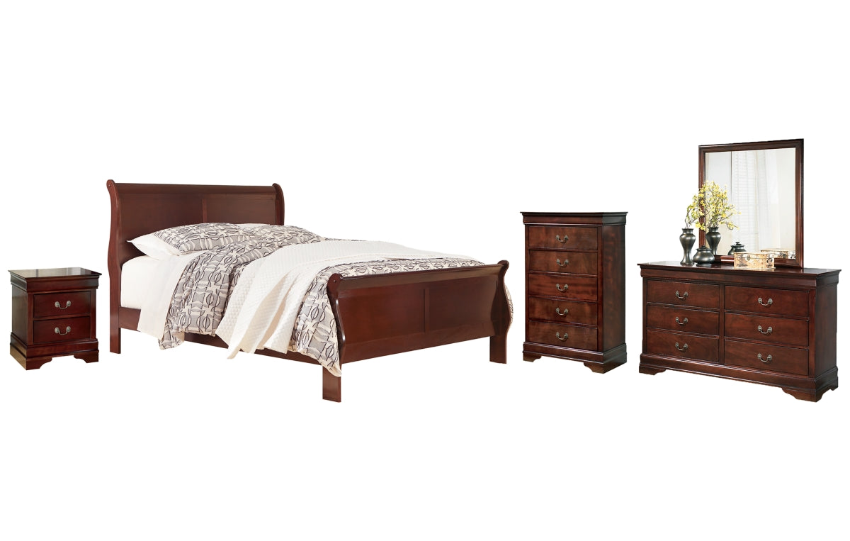 Alisdair California King Sleigh Bed with Mirrored Dresser, Chest and Nightstand