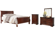 Alisdair California King Sleigh Bed with Mirrored Dresser and Chest