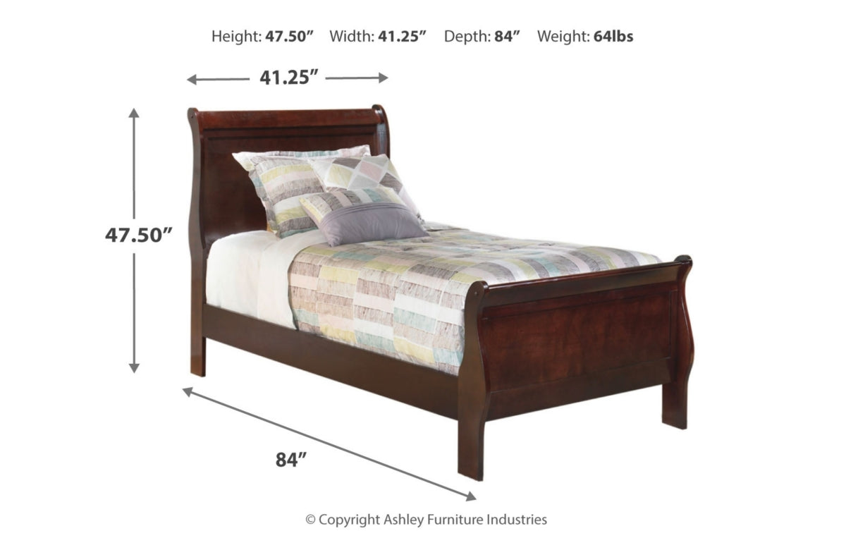 Alisdair Twin Sleigh Bed with Mirrored Dresser, Chest and Nightstand
