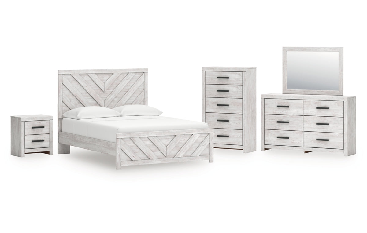 Cayboni Queen Panel Bed with Mirrored Dresser, Chest and Nightstand